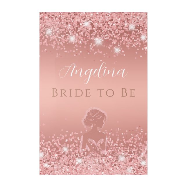 Elegant Rose Gold Luxe Shimmer Bridal Shower Acrylic Print (Front)