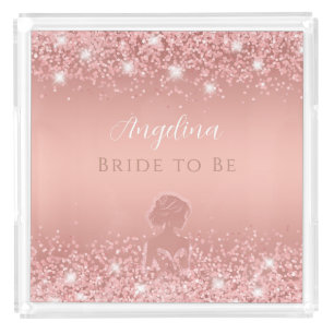Elegant Rose Gold Luxe Shimmer Bridal Shower Acrylic Tray