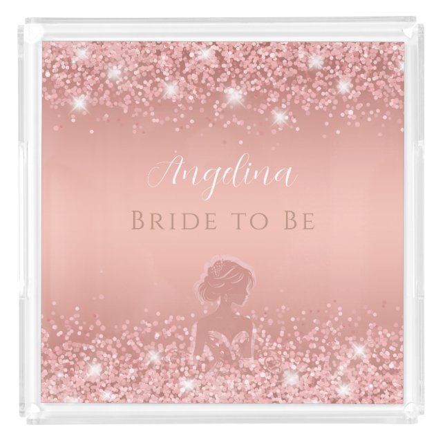 Elegant Rose Gold Luxe Shimmer Bridal Shower  Acrylic Tray (Front)