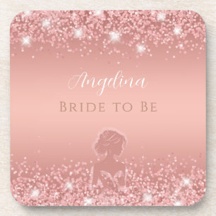 Elegant Rose Gold Luxe Shimmer Bridal Shower  Beverage Coaster