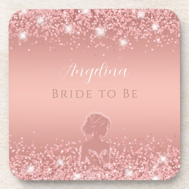 Elegant Rose Gold Luxe Shimmer Bridal Shower  Beverage Coaster (Front)