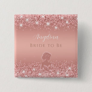Elegant Rose Gold Luxe Shimmer Bridal Shower  Button