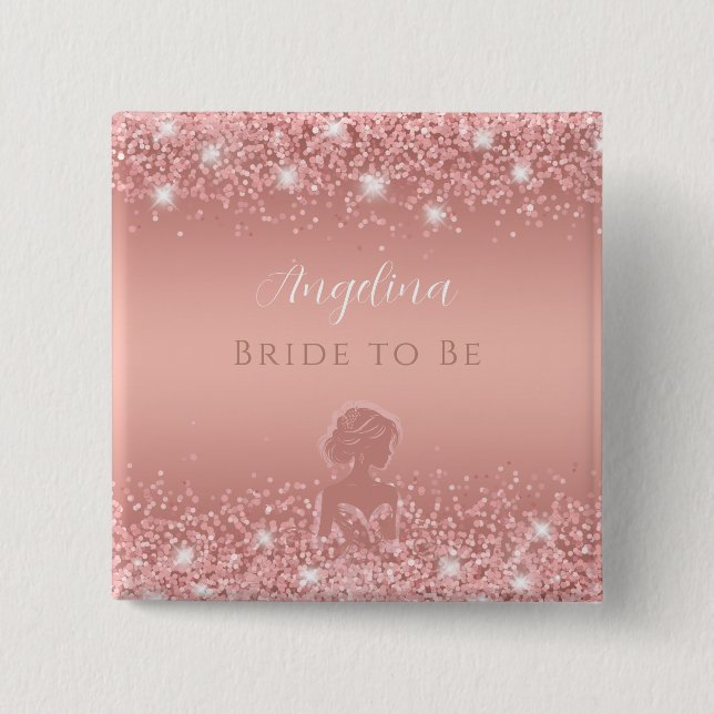 Elegant Rose Gold Luxe Shimmer Bridal Shower  Button (Front)