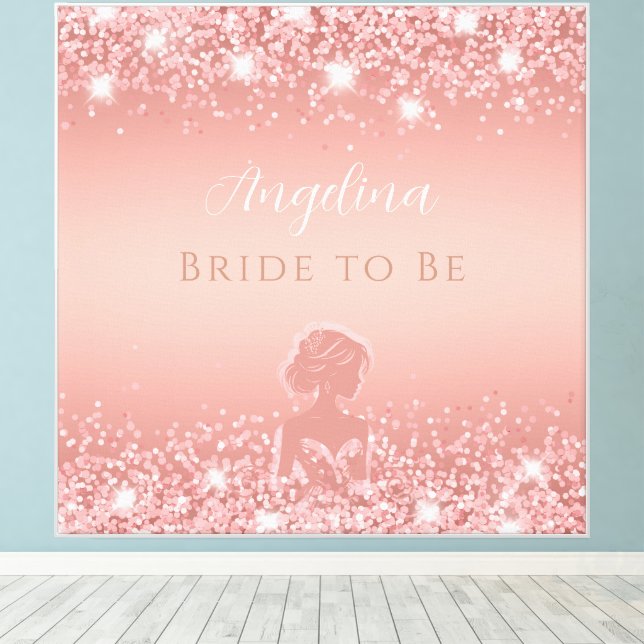 Elegant Rose Gold Luxe Shimmer Bridal Shower  Canvas Print (Insitu(Wood Floor))