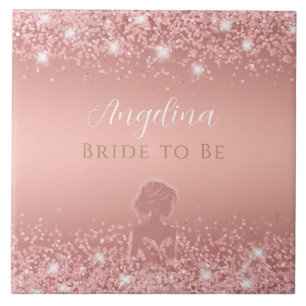 Elegant Rose Gold Luxe Shimmer Bridal Shower Ceramic Tile