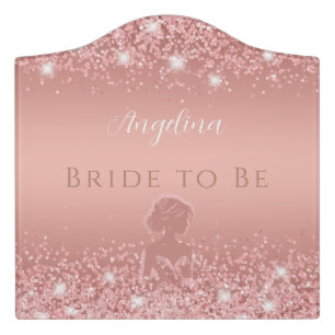 Elegant Rose Gold Luxe Shimmer Bridal Shower Door Sign
