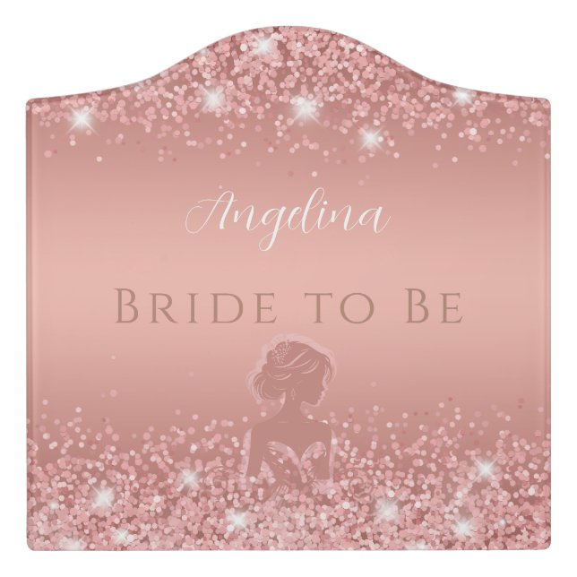 Elegant Rose Gold Luxe Shimmer Bridal Shower Door Sign (Large Crest Front)