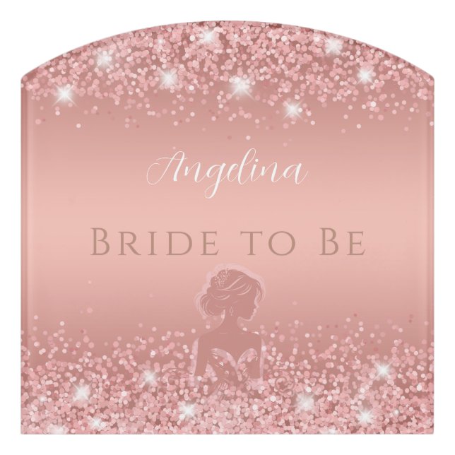 Elegant Rose Gold Luxe Shimmer Bridal Shower Door Sign (Contour Front)