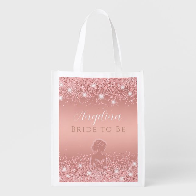 Elegant Rose Gold Luxe Shimmer Bridal Shower  Grocery Bag (Front)