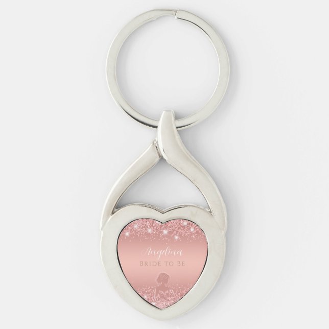 Elegant Rose Gold Luxe Shimmer Bridal Shower  Keychain (Front)