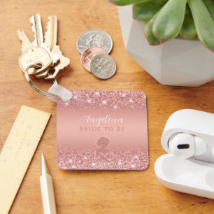 Elegant Rose Gold Luxe Shimmer Bridal Shower  Keychain