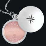 Elegant Rose Gold Luxe Shimmer Bridal Shower  Locket Necklace<br><div class="desc">Add a touch of timeless elegance to the bridal shower with this Elegant Rose Gold Luxe Shimmer Locket Necklace. The design features a soft rose gold gradient background, delicate blush pink sparkles, and modern flowing script personalized with the bride’s first name and the phrase “Bride to Be.” Inside, the locket...</div>