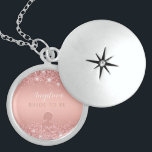 Elegant Rose Gold Luxe Shimmer Bridal Shower  Locket Necklace<br><div class="desc">Add a touch of timeless elegance to the bridal shower with this Elegant Rose Gold Luxe Shimmer Locket Necklace. The design features a soft rose gold gradient background, delicate blush pink sparkles, and modern flowing script personalized with the bride’s first name and the phrase “Bride to Be.” Inside, the locket...</div>