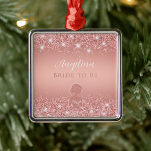 Elegant Rose Gold Luxe Shimmer Bridal Shower Metal Ornament
