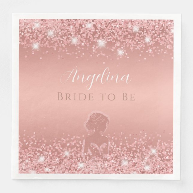 Elegant Rose Gold Luxe Shimmer Bridal Shower Paper Dinner Napkins (Front)
