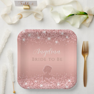 Elegant Rose Gold Luxe Shimmer Bridal Shower Paper Plates