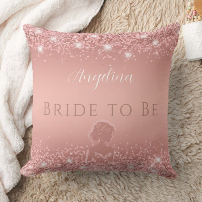 Elegant Rose Gold Luxe Shimmer Bridal Shower  Throw Pillow (Blanket)