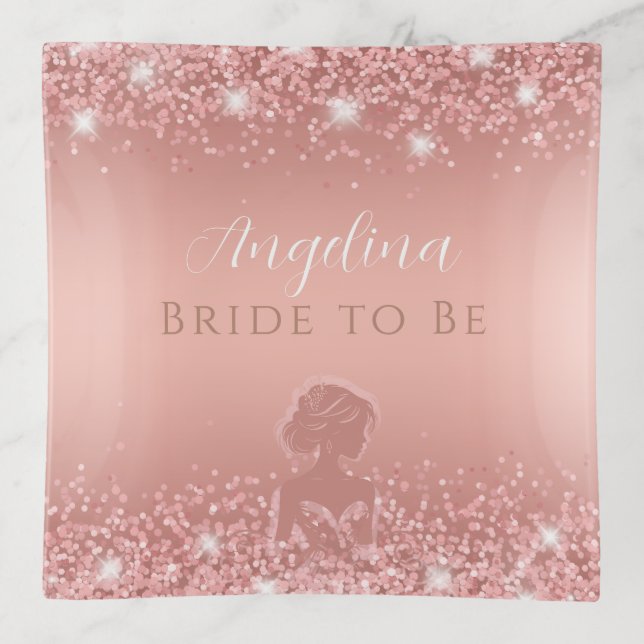 Elegant Rose Gold Luxe Shimmer Bridal Shower  Trinket Tray (Front)