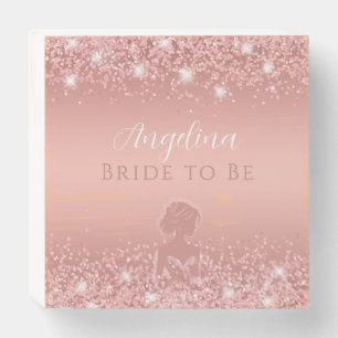 Elegant Rose Gold Luxe Shimmer Bridal Shower Wooden Box Sign