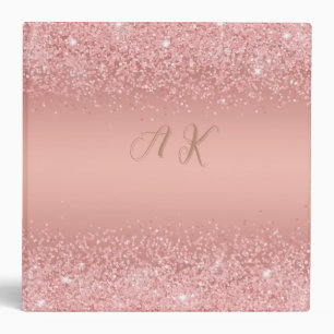 Elegant Rose Gold Luxe Shimmer Monogram 3 Ring Binder
