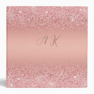 Elegant Rose Gold Luxe Shimmer Monogram 3 Ring Binder