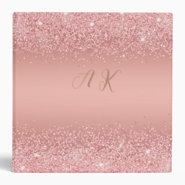 Elegant Rose Gold Luxe Shimmer Monogram  3 Ring Binder (Front)