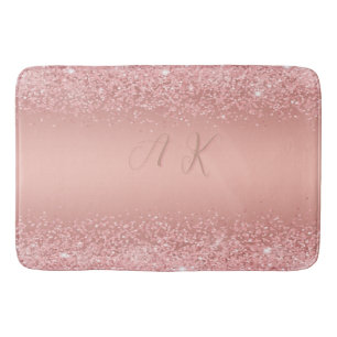 Elegant Rose Gold Luxe Shimmer Monogram  Bath Mat