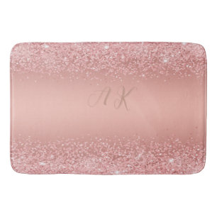 Elegant Rose Gold Luxe Shimmer Monogram Bath Mat