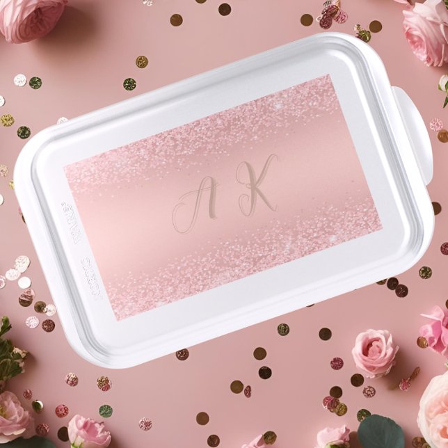 Elegant Rose Gold Luxe Shimmer Monogram  Cake Pan (Elegant Rose Gold Monogram Cake Pan — a sweet and stylish gift she’ll love. )