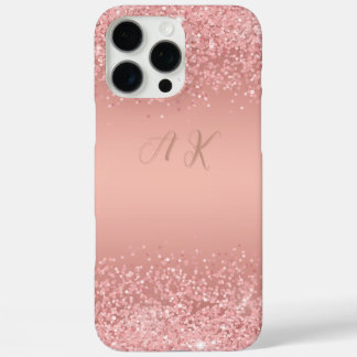 Elegant Rose Gold Luxe Shimmer Monogram iPhone 16 Pro Max Case