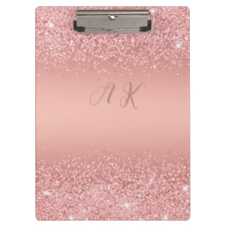 Elegant Rose Gold Luxe Shimmer Monogram Clipboard