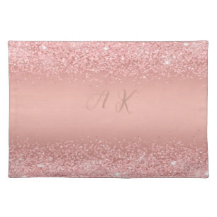 Elegant Rose Gold Luxe Shimmer Monogram  Cloth Placemat