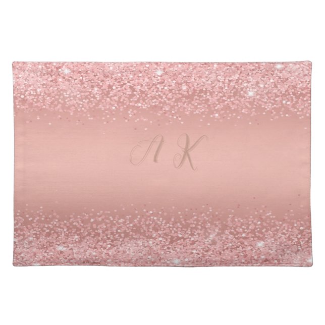 Elegant Rose Gold Luxe Shimmer Monogram  Cloth Placemat (Front)