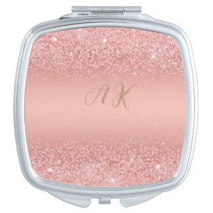 Elegant Rose Gold Luxe Shimmer Monogram Compact Mirror