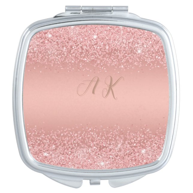 Elegant Rose Gold Luxe Shimmer Monogram Compact Mirror (Front)