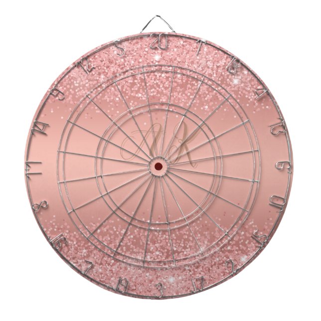 Elegant Rose Gold Luxe Shimmer Monogram Dart Board (Front)