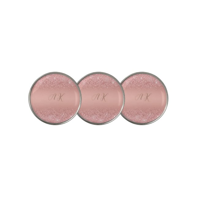 Elegant Rose Gold Luxe Shimmer Monogram Golf Ball Marker (3 Up)