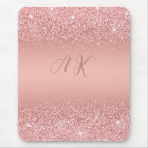 Elegant Rose Gold Luxe Shimmer Monogram Mouse Pad