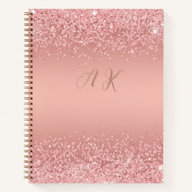 Elegant Rose Gold Luxe Shimmer Monogram Notebook (Front)