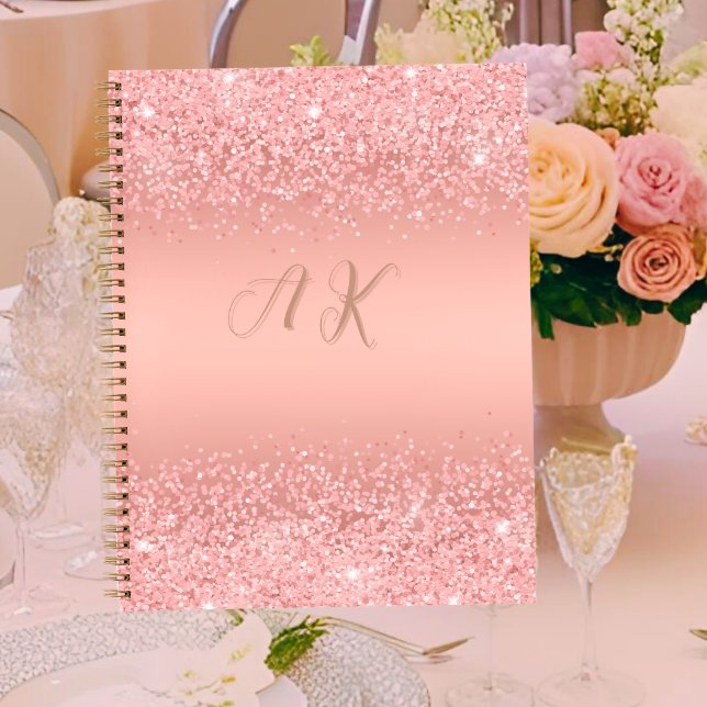 Elegant Rose Gold Luxe Shimmer Monogram Notebook (Chic rose gold monogram notebook with luxe shimmer — perfect for gifting, journaling, or planning)