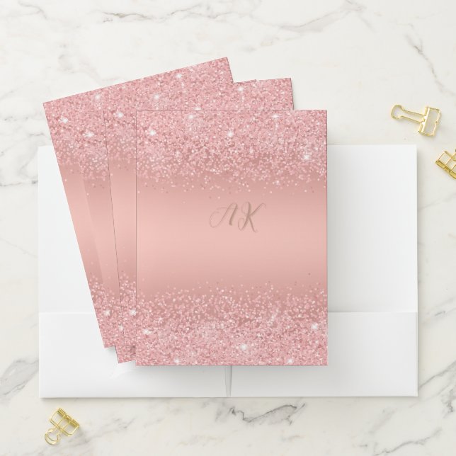 Elegant Rose Gold Luxe Shimmer Monogram  Pocket Folder (In Situ)
