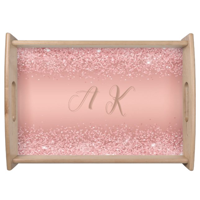 Elegant Rose Gold Luxe Shimmer Monogram  Serving Tray (Front)