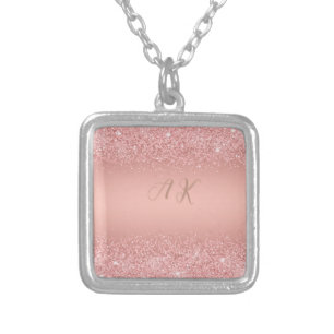 Elegant Rose Gold Luxe Shimmer Monogram Silver Plated Necklace