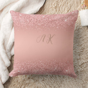 Elegant Rose Gold Luxe Shimmer Monogram Throw Pillow