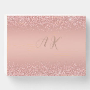 Elegant Rose Gold Luxe Shimmer Monogram Wooden Box Sign
