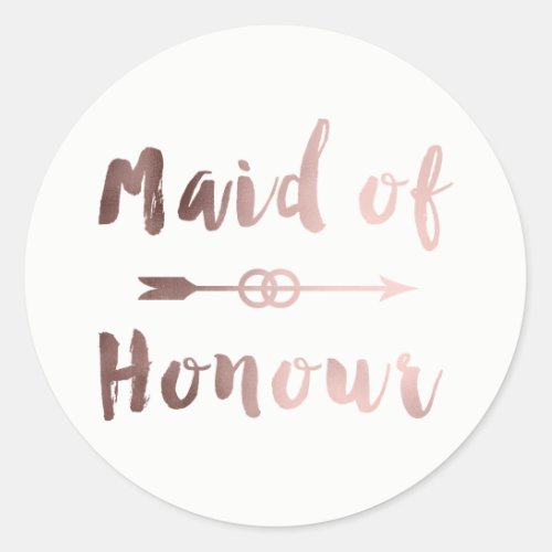 elegant rose gold maid of honor arrow wedding ring classic round sticker