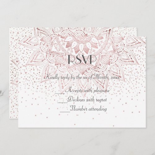 Elegant rose gold mandala confetti wedding collect invitation