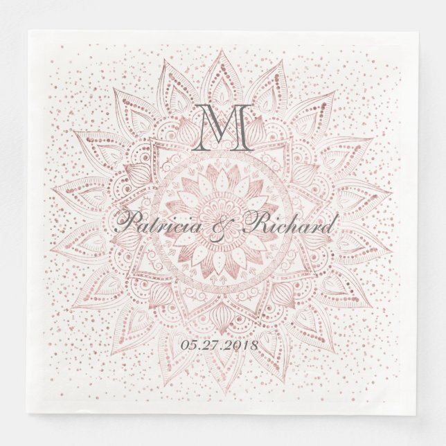 Elegant rose gold mandala confetti wedding paper dinner napkins (Front)