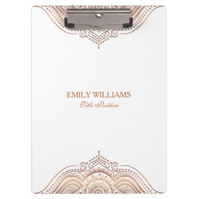 Elegant rose-gold mandala custom text clipboard (Front)