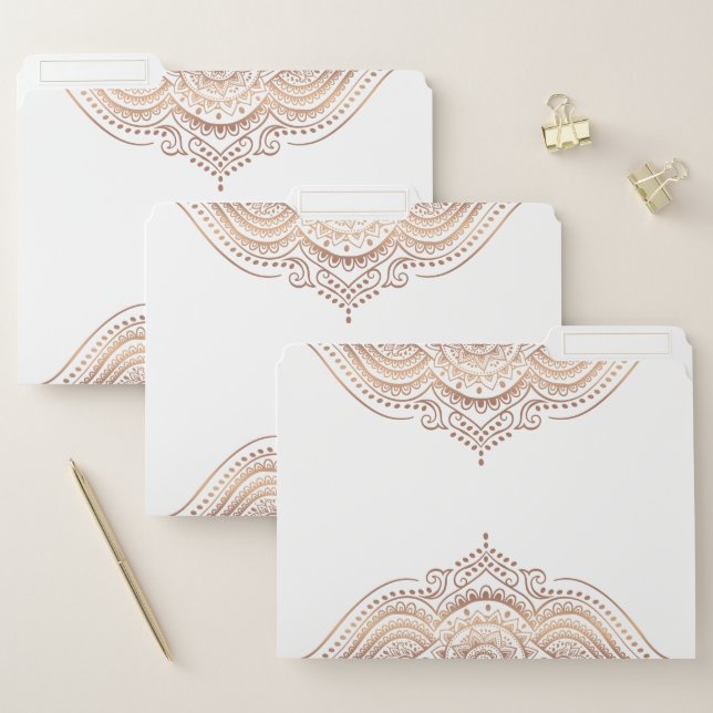 Elegant rose-gold mandala custom text file folder (Set)